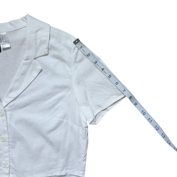 Simons White Cropped Linen T-Shirt with Buttons Women Size Medium - Picture 5 of 9